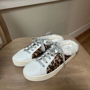 Zac Posen Leopard Print Women's Sneakers/Slip Ons  with Faux Fur Lining